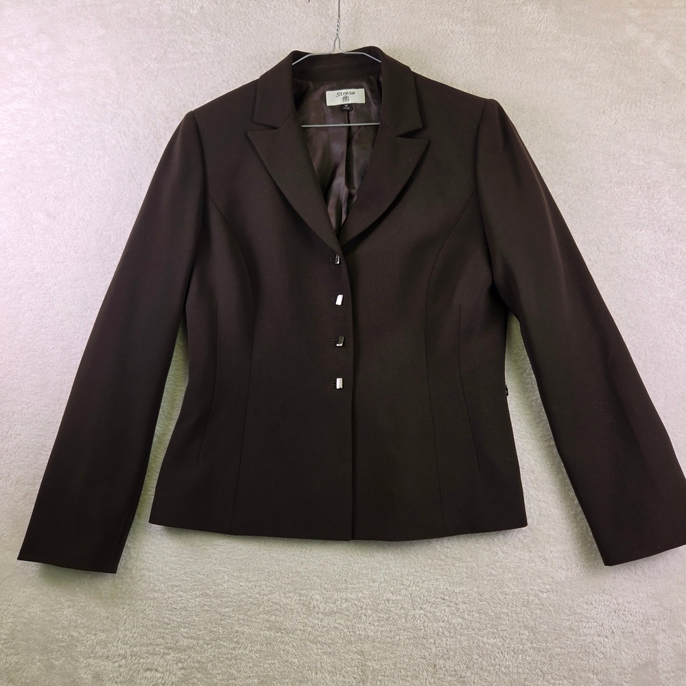 Stresa Womens Brown Structured Blazer Jacket Size 10 Chocolate Professional